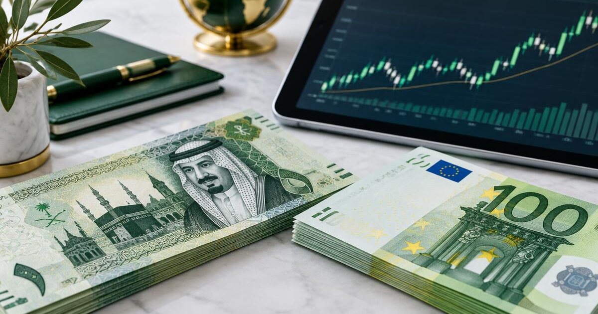 سعر اليورو مقابل الريال السعودي أوراق اليورو والريال السعودي مع رسم سوق العملات