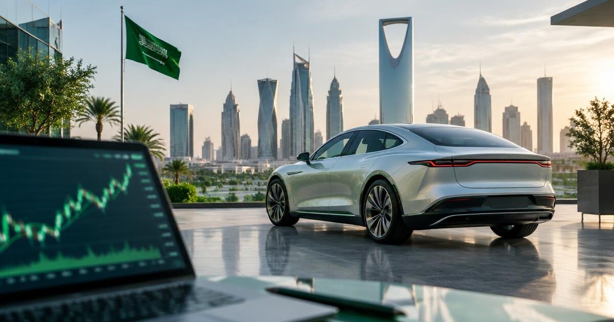 سعر سهم لوسيد اليوم سيارة كهربائية مع شاشة تعرض حركة سهم لوسيد