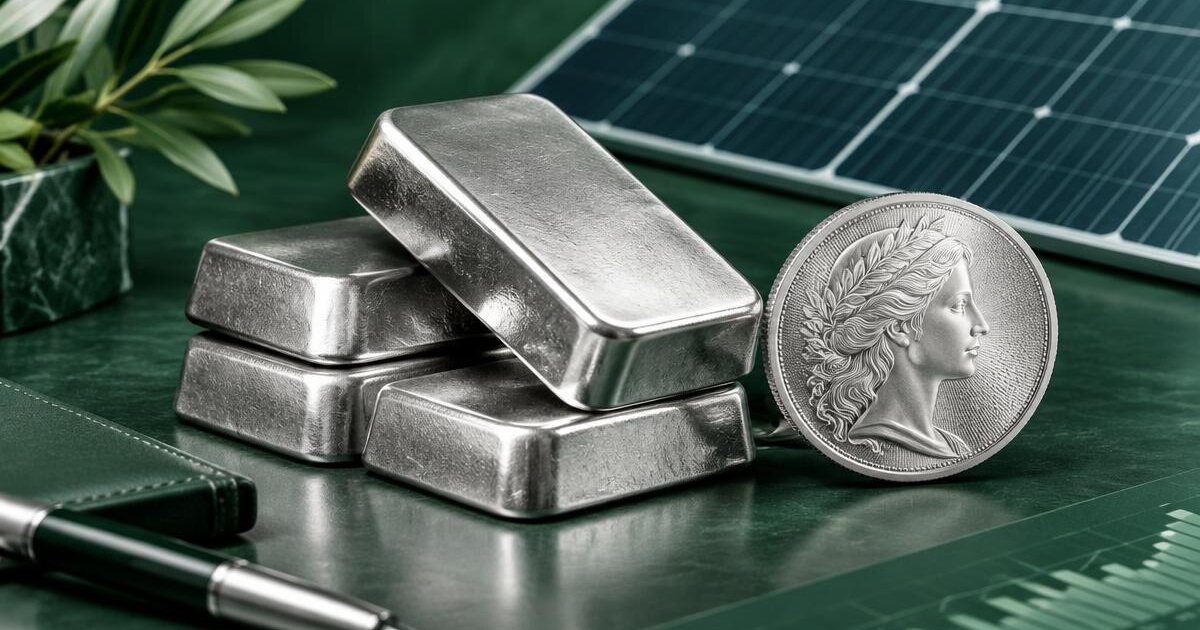 سعر الفضة اليوم في السعودية سبائك فضة مع خلفية للطاقة الشمسية